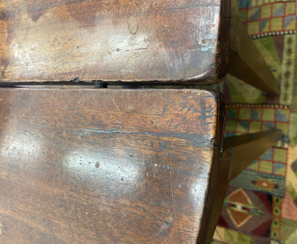 A pair of George III mahogany 'D' end tables, with ebony banded friezes, - Image 4 of 5