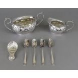 An Edwardian silver oval two-handled sug