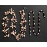 A cultured pearl and gem set necklace, a