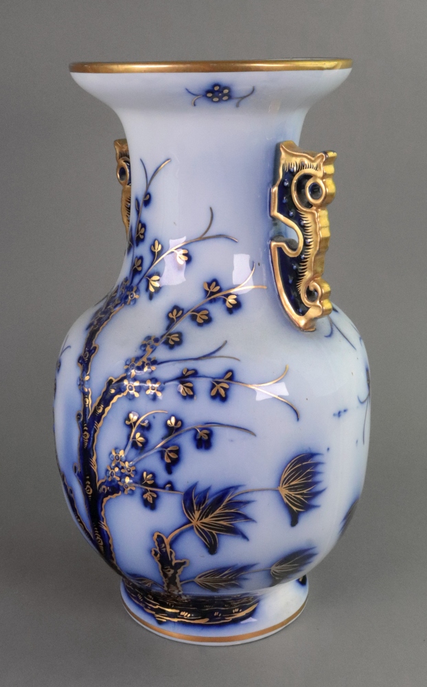 A Victorian two handled flow blue baluster vase, - Image 2 of 5