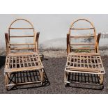 A pair of vintage rattan armchairs, with stools (4).