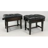 A pair of ebonised frame piano stools, 20th century,