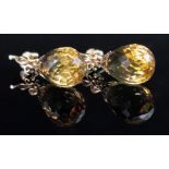 A pair of 14ct gold and citrine briolett