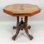 A Victorian walnut window table, the oct
