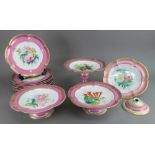 An English porcelain thirteen piece part dessert service, circa 1870,