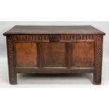 A late 17th century oak coffer, of panel