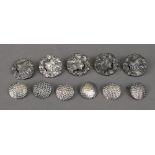 A set of five Art Nouveau silver buttons