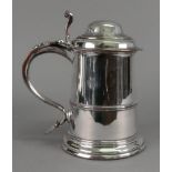 An old Sheffield plate tankard, circa 1780, with domed hinged cover,