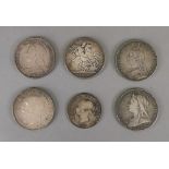 Four Victorian silver Crowns, 1887, 1891