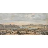 A set of six coloured engravings of Paris, each 21.5 x 46.5cm, (6).