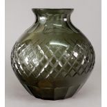 A green glass bulbous baluster vase, 20t