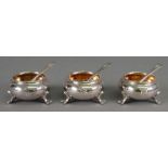 A set of three Victorian silver cauldron salt cellars, Andrew Crespel and Thomas Parker,