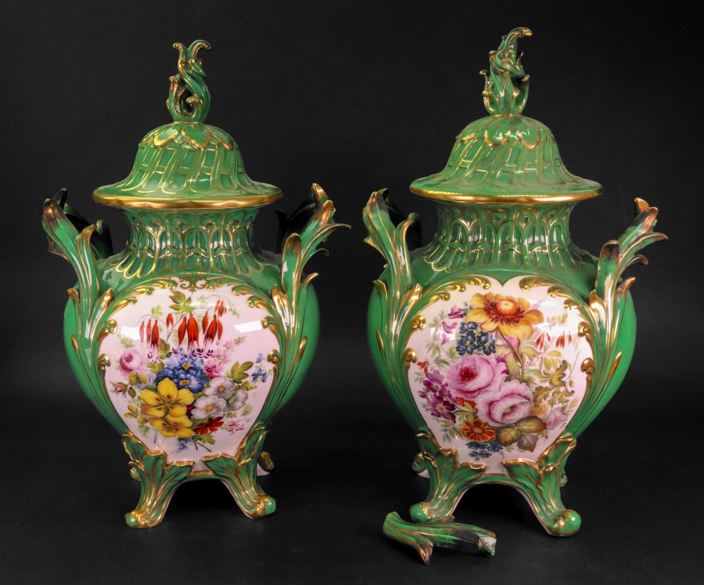 A pair of English porcelain baluster vas