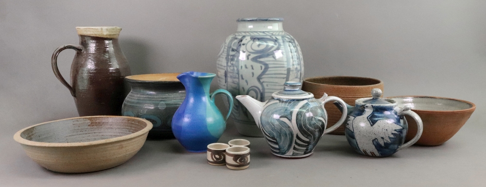 A collection of Studio Pottery including pieces by Kersey and a blue and white baluster vase,