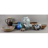 A collection of Studio Pottery including pieces by Kersey and a blue and white baluster vase,