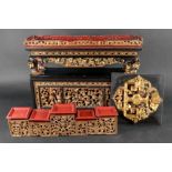 A Chinese lacquer and giltwood rectangular stand, late 19th/20th century, in two sections,