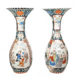 A pair of tall Japanese Imari slender baluster vases, Meiji period,