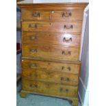 A George III mahogany chest on chest, with two short over six long graduated drawers,