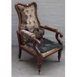 A William IV rosewood angle adjustable open armchair, on lappet supports, 72cm wide x 118cm high.