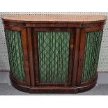 A Victorian rosewood credenza, with three brass grille doors on plinth base, 136cm wide x 93cm high.