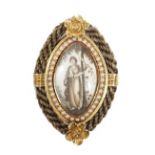 A gold, half pearl set and seed pearl mourning brooch, circa 1810-20,