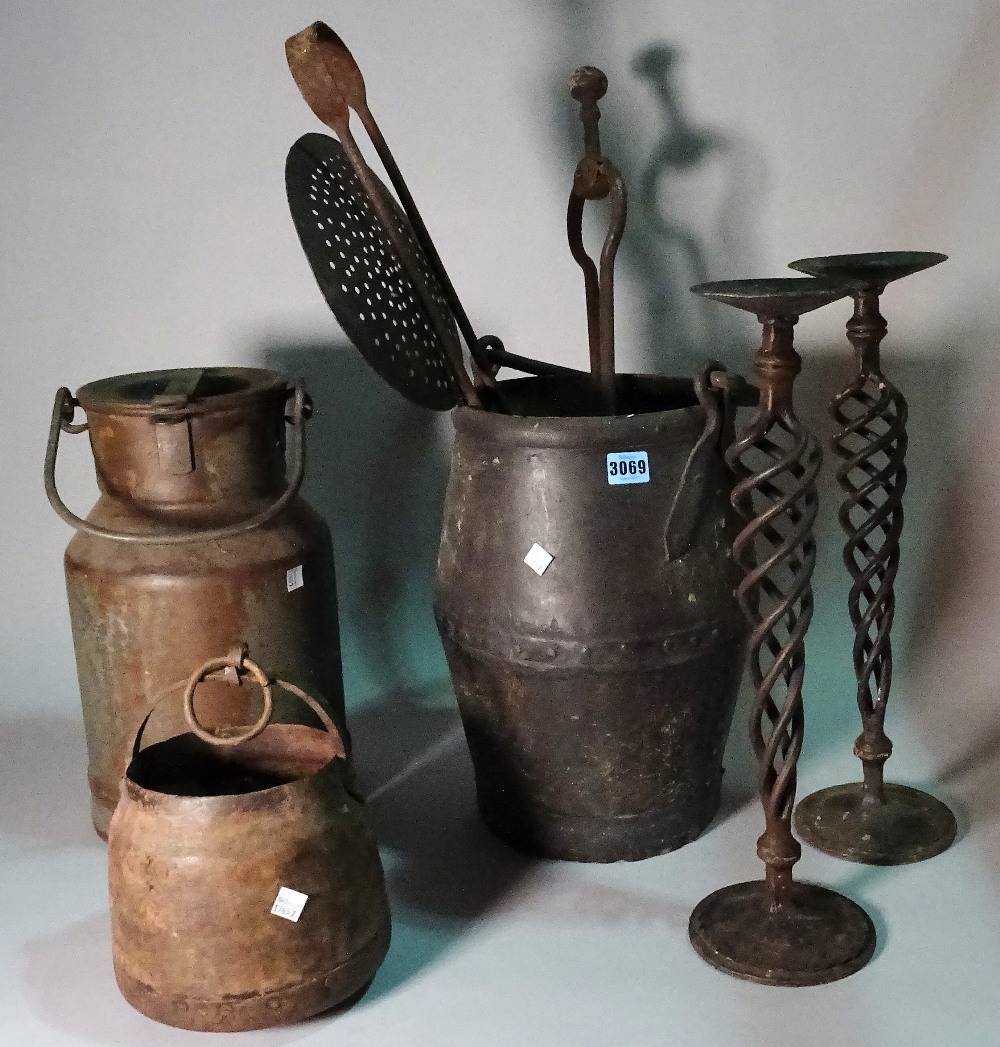 Collectables; a group of 19th century and later metal ware, including fire tools and sundry.