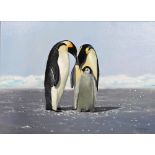 Pip McGarry (British b. 1955), Penguin Family, oil on canvas, signed and dated 1997, 29cm x 39cm.