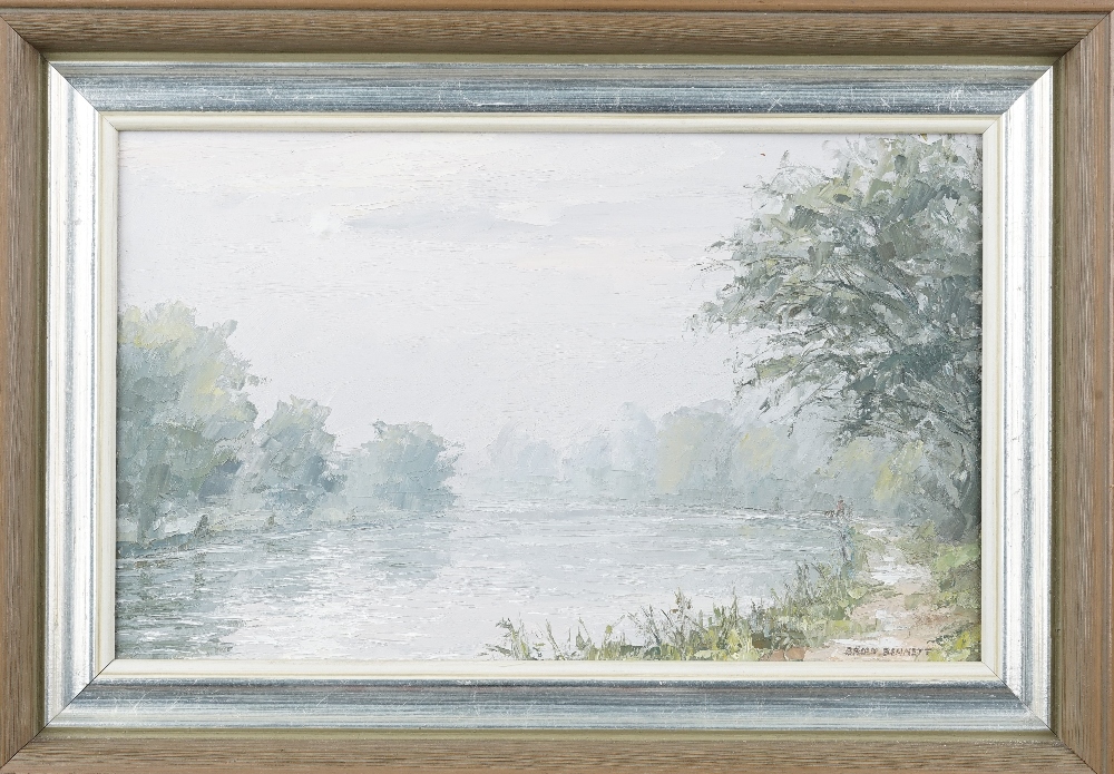 Brian Bennett (British b.1927), River scene oil on board, signed, 19.5cm x 31cm. - Image 4 of 4