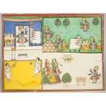 Four Indian paintings depicting scenes from the life of Krishna, Rajasthan, 19th century,