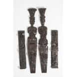 Two pairs of carved oak figural terms, probably Elizabeth I/James I,