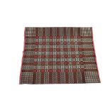 A Welsh woven blanket in brown red and white, central squared design, outer banded design,
