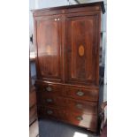 A George III inlaid mahogany linen press,