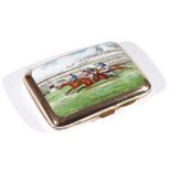 A 9ct gold and enamelled cigarette case, of curved rectangular form,