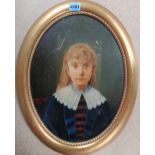 C** Drutel (late 19th century), Portrait of a young girl, oil over a photographic base, oval,