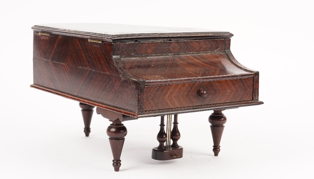 A burr maple and rosewood vanity box, late 19th/early 20th century, in the form of a grand piano,