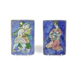 Two Qajar pottery rectangular plaques, late 19th/20th century,