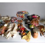 Collectables including, tapestry panels, eastern puppets, fly whisp and sundry.
