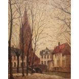 ** Leenders (20th century), Scene in Bruges, oil on canvas, signed, 48cm x 38cm.