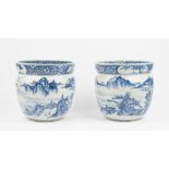 A pair of Chinese blue and white jardinieres, circa 1900,