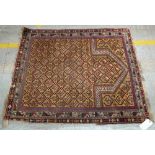 A Marasali prayer rug, Caucasian, the saffron mehrab with a trellis of flowers,