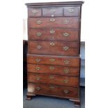 A George III mahogany chest on chest, with three short over six long graduated drawers,