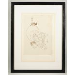 A group of nine Japanese drawings and prints on paper, Edo period, eight with figurative subjects,