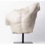 A modern faux marble partial torso, raised on a black metal base, 60cm high.