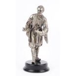 A silvered spelter 'Blackamoor' figure, 19th century, modelled and cast holding a clam shell tray,