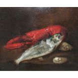 Attributed to Joseph Bail (1862-1921), Still life with fish, lobster and oyster, oil on canvas,