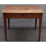 A 19th century French elm single drawer rectangular side table, on tapering square supports,