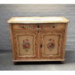 A 19th century and later floral polychrome painted Continental serpentine side cabinet,
