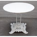 A 20th century French bistro table, with circular top on cast iron base, 81cm diameter x 70cm high.