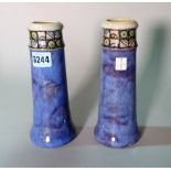 A pair of Royal Doulton blue glaze vases, 20cm high.