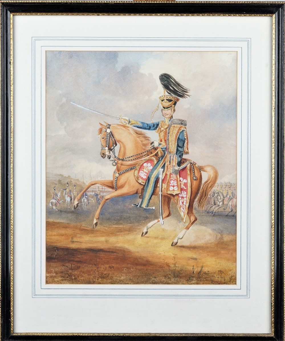 English School (19th century), A Mounted Officer of the 10th Hussars, watercolour,